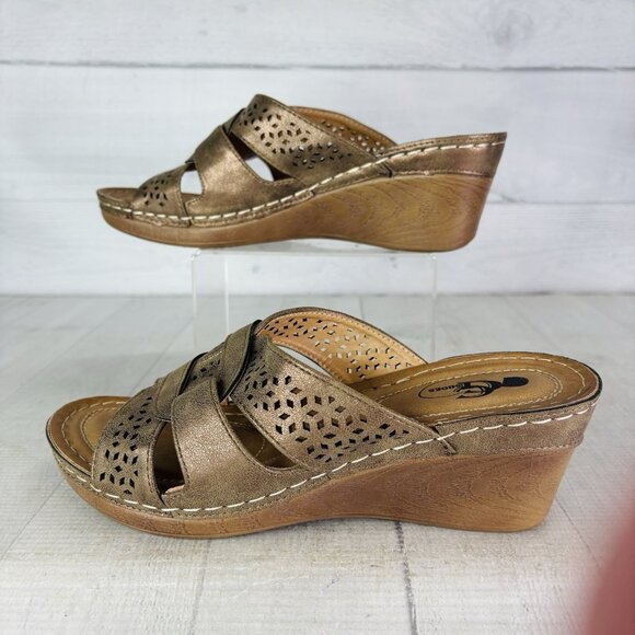 GC Women ODELIA  Bronze Lazer Slip On Wedge Lightweight  Sandals Shoes Size 8.5 - Picture 4 of 16
